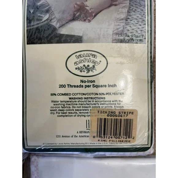 NEW VTG Laura Ashley Ticking Stripe Cal King Fitted Flat Sheet Set Burlington